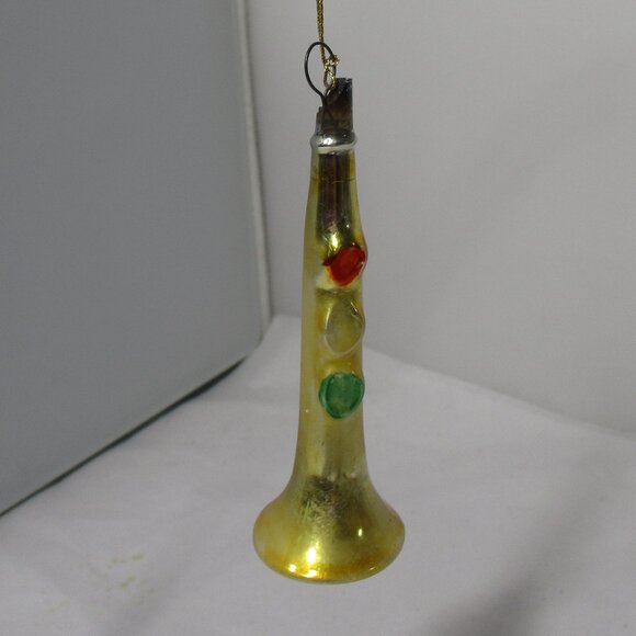 Vintage Glass Musical Instrument Horn Trumpet Christmas Holiday Tree Ornament - Picture 7 of 7